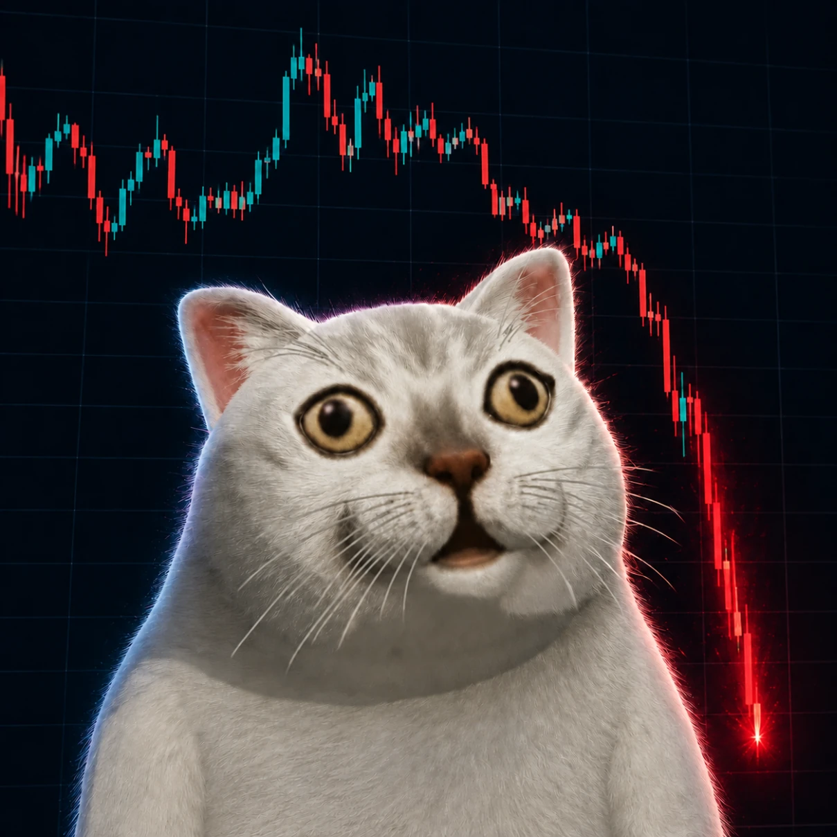 Crisis Cat in front of a falling chart